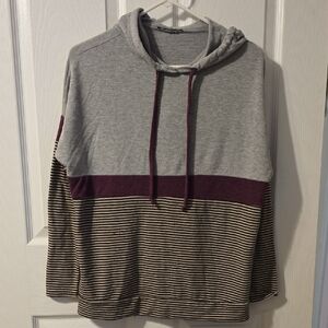 Staccato Gray and Burgundy Striped Long Sleeve Hoodie